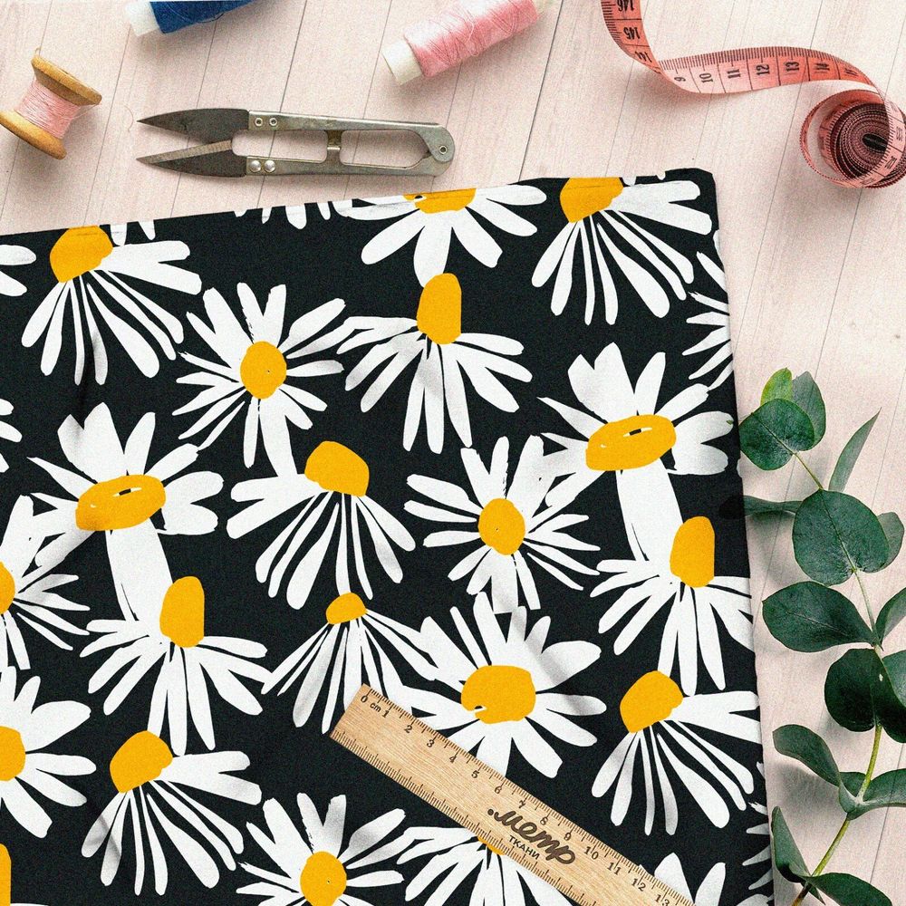 Ткань флис ромашки летние цветы