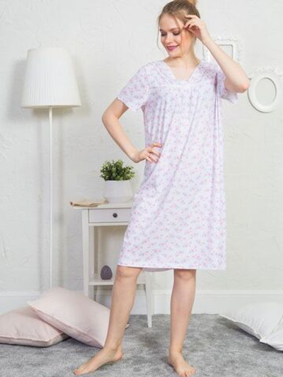 Домашняя сорочка в мелкий цветочный рисунок (Размер: L) (Цвет: малиновый)