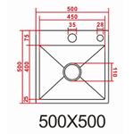 Кухонная мойка AZARIO NICOLE 500х500х220 нержавеющая сталь, в комплекте сифон, диспенсер, коландер, серебро соты (AZS5050H)