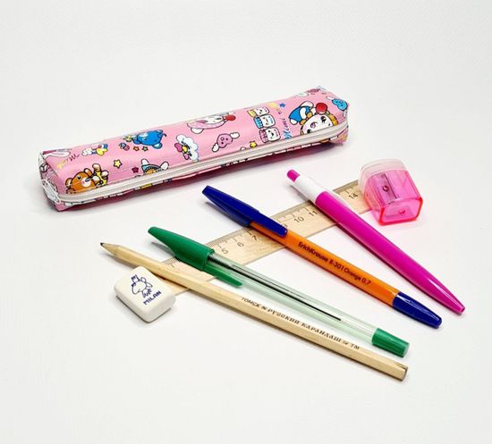 Школьный пенал с 2 отделениями, сиреневый, 11 предметов