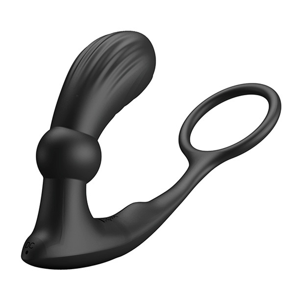 Черный вибростимулятор простаты 17см с эрекционным кольцом Pretty Love Warren BI-040162W