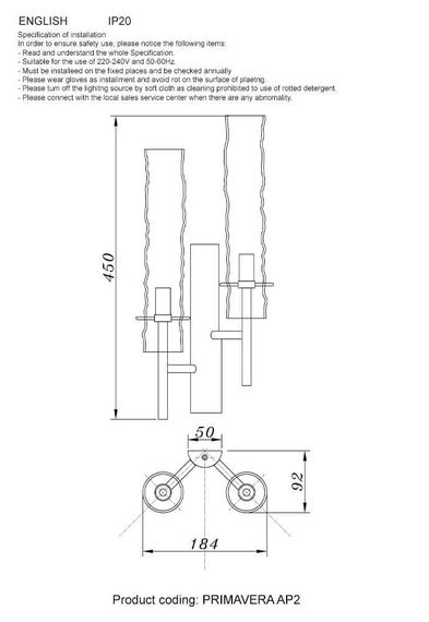 Бра Crystal Lux Primavera AP2 Chrome