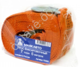 Трос буксира 7т/6м лента МаякАвто с крюками ширина 55мм 70060