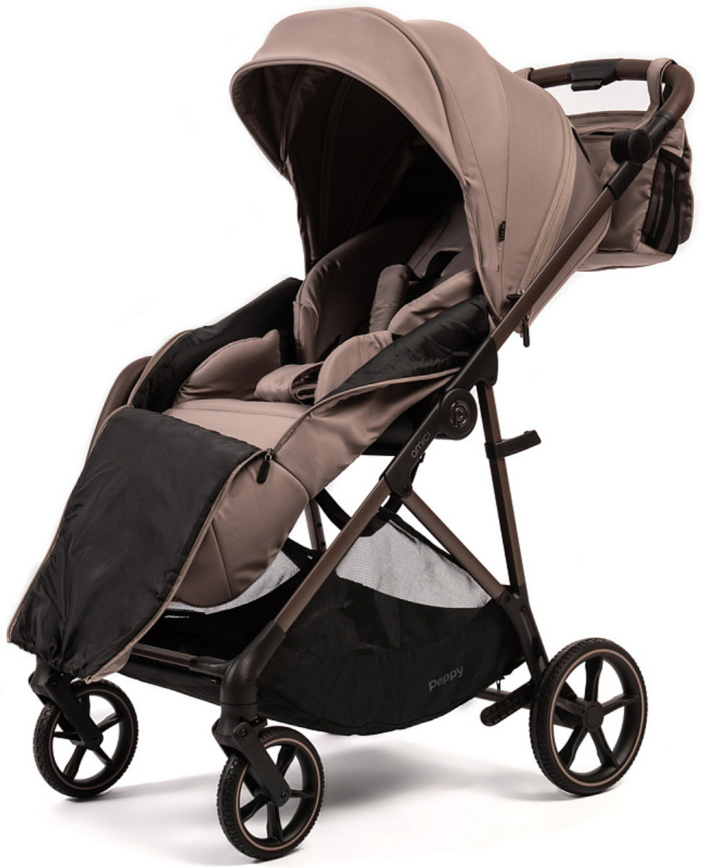 Прогулочная коляска Peppy Amici с автокреслом Verona Black Sandstone рама Greige