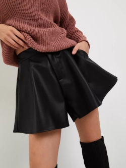 Шорты юбка кожаные с высокой посадкой
