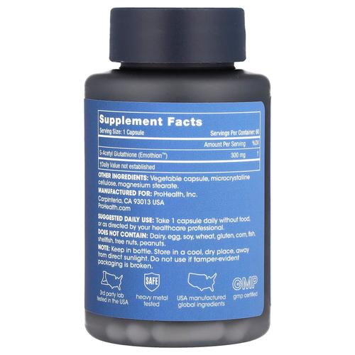 ProHealth Longevity, S-ацетил глутатион, 300 мг, 60 капсул