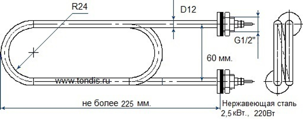 ТЭН для котла ЭВАН 2.5 кВт нерж.ст.