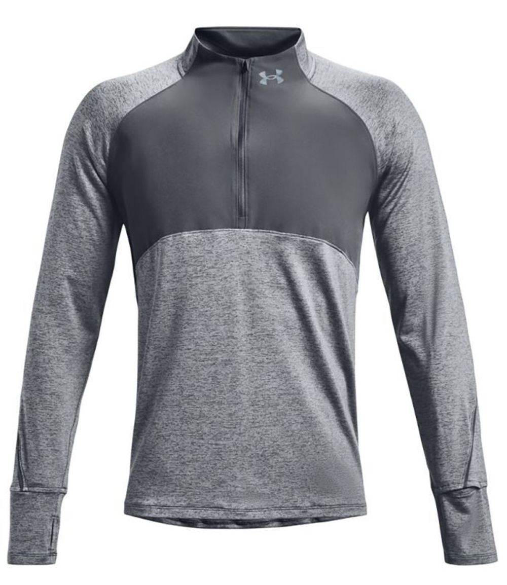 Мужская теннисная футболка теннисная Under Armour Men's UAQualifier Run 2.0 1/2 Zip - pitch gray fade heather/pitch grey