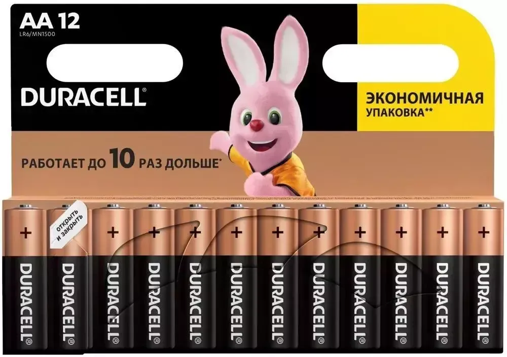 Батарейки щелочные (алкалиновые) Duracell Basic АА, 12шт (пальчиковые) (12 пачек)