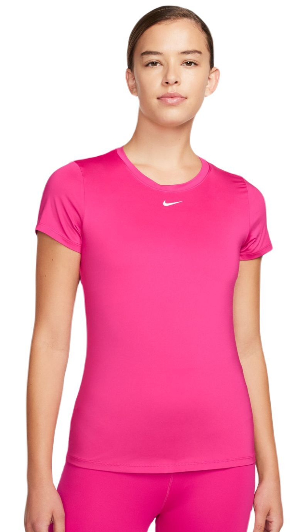 Женская теннисная футболка Nike One Dri-Fit Short Sleeve Slim Top - fireberry/white