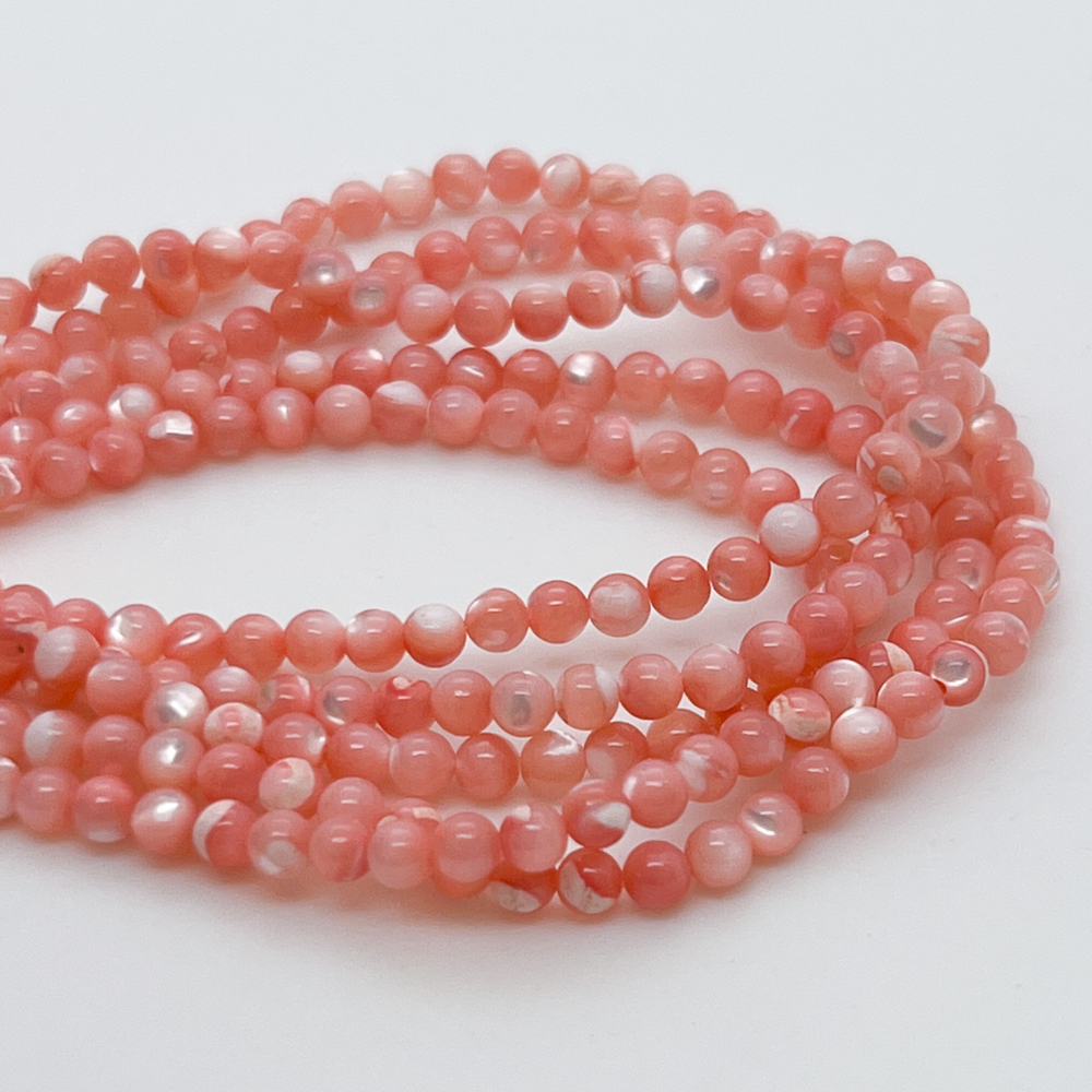 Перламутр тонированный, цвет розовый, диаметр 3,5 мм, цена за нить 115 шт (около 38 см)