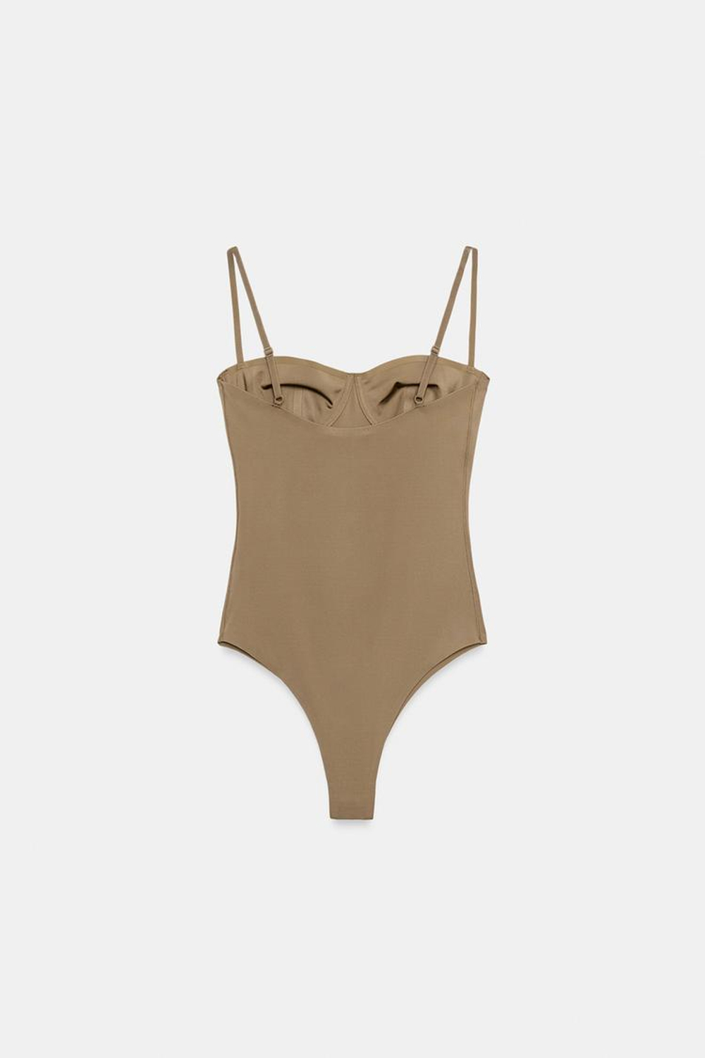 ZARA КРУЖЕВНОЕ БОДИ ИЗ ПОЛИАМИДА, ТЕМНЫЙ БЕЖЕВО-КОРИЧНЕВЫЙ