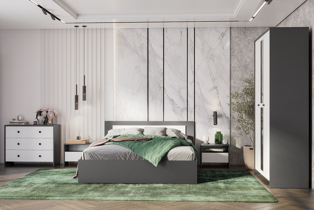 Дольче спальный гарнитур (графит/белый)