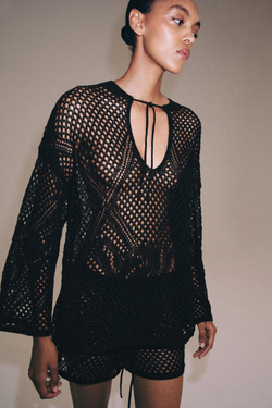 ZARA СВИТЕР АЖУРНОЙ ВЯЗКИ, ЧЕРНЫЙ