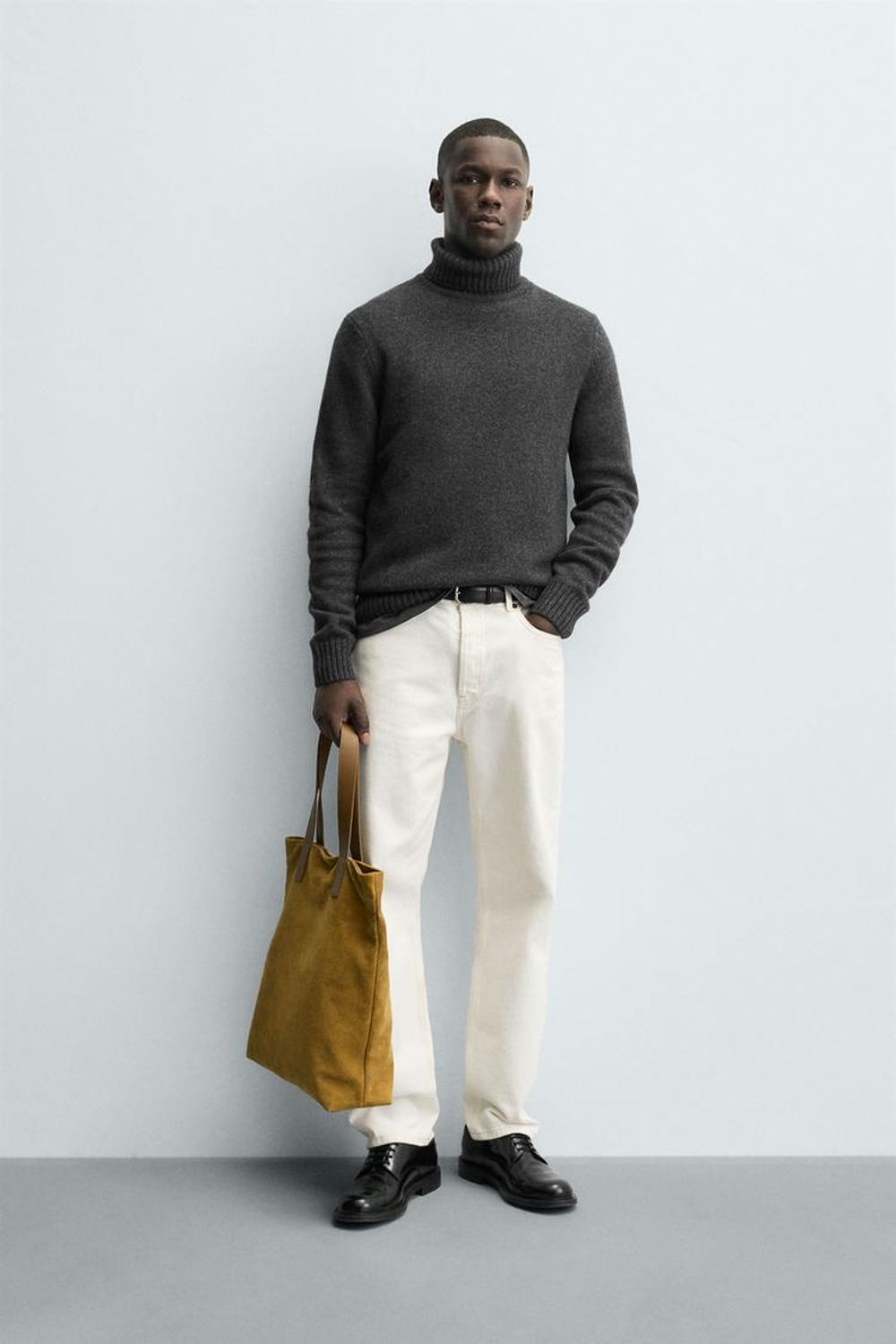 ZARA СВИТЕР С ВЫСОКИМ ВОРОТНИКОМ ИЗ СМЕСОВОЙ ШЕРСТИ, СЕРЫЙ МЕЛАНЖ