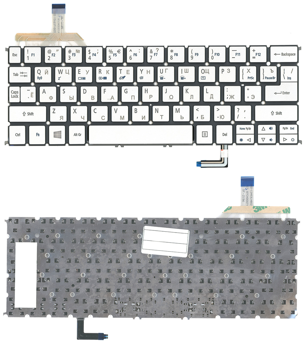Клавиатура для ноутбука Acer Aspire S7-191 серебристая с подсветкой