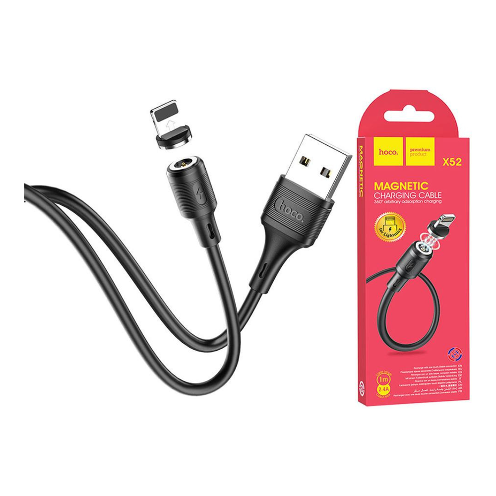 Кабель для зарядки Hoco X52 USB-A - Lightning, 2.4A, 1м, магнитный, черный
