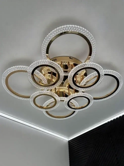 Люстра потолочная золотая с пультом для всех видов потолков, 144 Вт