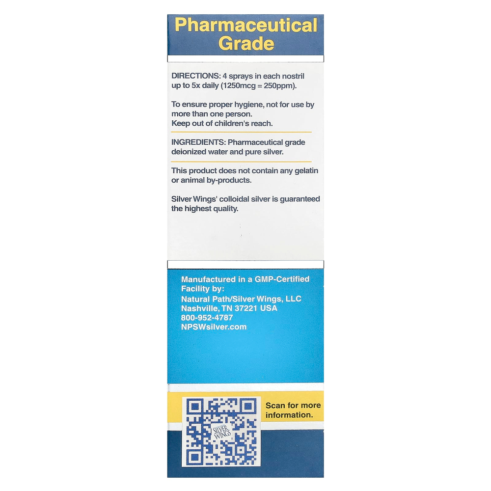 Natural Path Silver Wings, Natural Silver, спрей для носа, облегчение пазух, 250 част. / Млн, 30 мл (1 жидк. унц.)