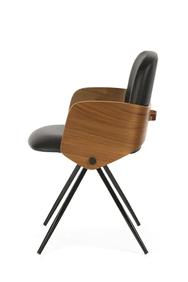 Обеденный стул Dune, черная экокожа, спинка орех