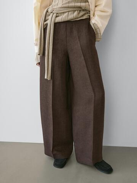 Massimo Dutti Брюки из струящегося льна, коричневый