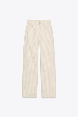 ZARA ДЖИНСЫ Z1975 STRAIGHT-LEG FULL LENGTH В ПОЛОСКУ С ВЫСОКОЙ ПОСАДКОЙ, ЭКРЮ