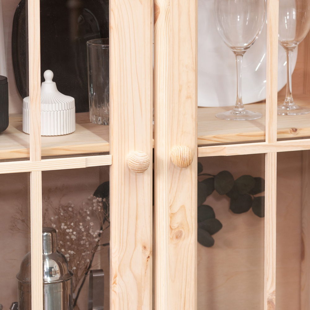 Dipriz Шкаф навесной Бритта 2 двери 2 полки с карнизом из массива сосны для кухни и ванной, в натуральной отделке