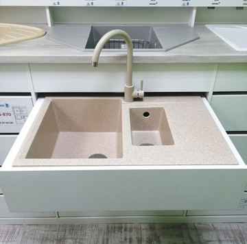 Мойка POLYGRAN BRIG-770 песочный №302, смеситель SKS5 песочный