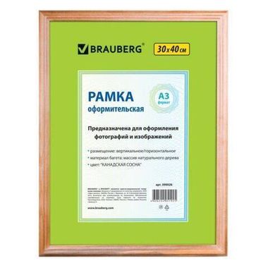 Рамка (BRAUBERG) HIT 30*40см, дерево, канадская сосна (для дипломов, сертификатов, грамот) 390026