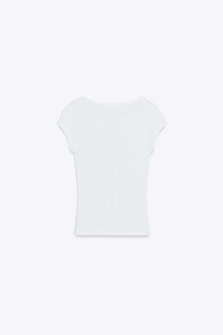 ZARA ФУТБОЛКА ИЗ ХЛОПКА И МОДАЛА, БЕЛЫЙ