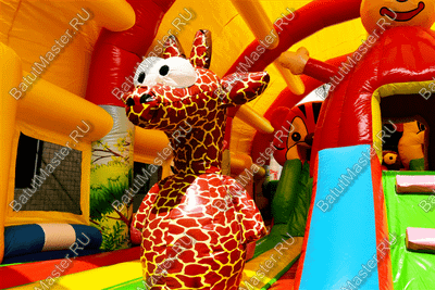 Надувной батут "Зверята с крышей 3" со скалодромом, 11*7*6 м