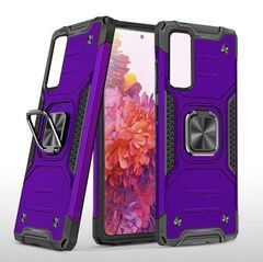 Противоударный чехол для Samsung Galaxy A51 А515 фиолетовый с пластиной для магнитного автодержателя и кольцом подставкой