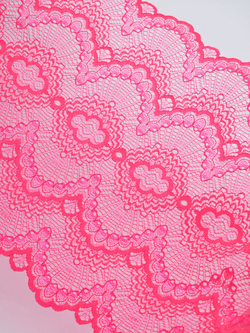 Эластичное кружево розовое-красное неоновое ширина 20.5 см ОТРЕЗ 0,5 м