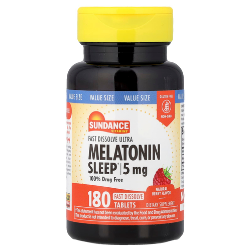 Sundance Vitamins, быстрорастворимый мелатонин, с натуральным ягодным вкусом, 5 мг, 180 быстрорастворимых таблеток