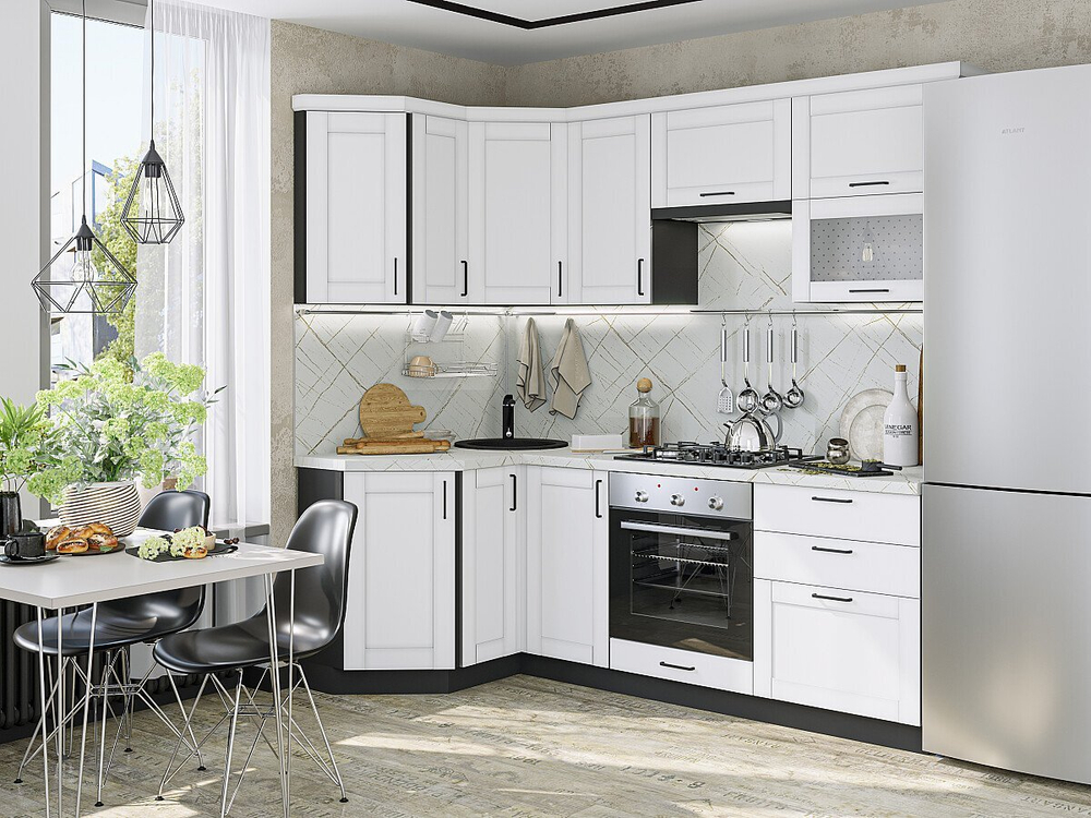 Угловая модульная кухня Лофт-03 Super White - Graphite 2140*1200/2200*600
