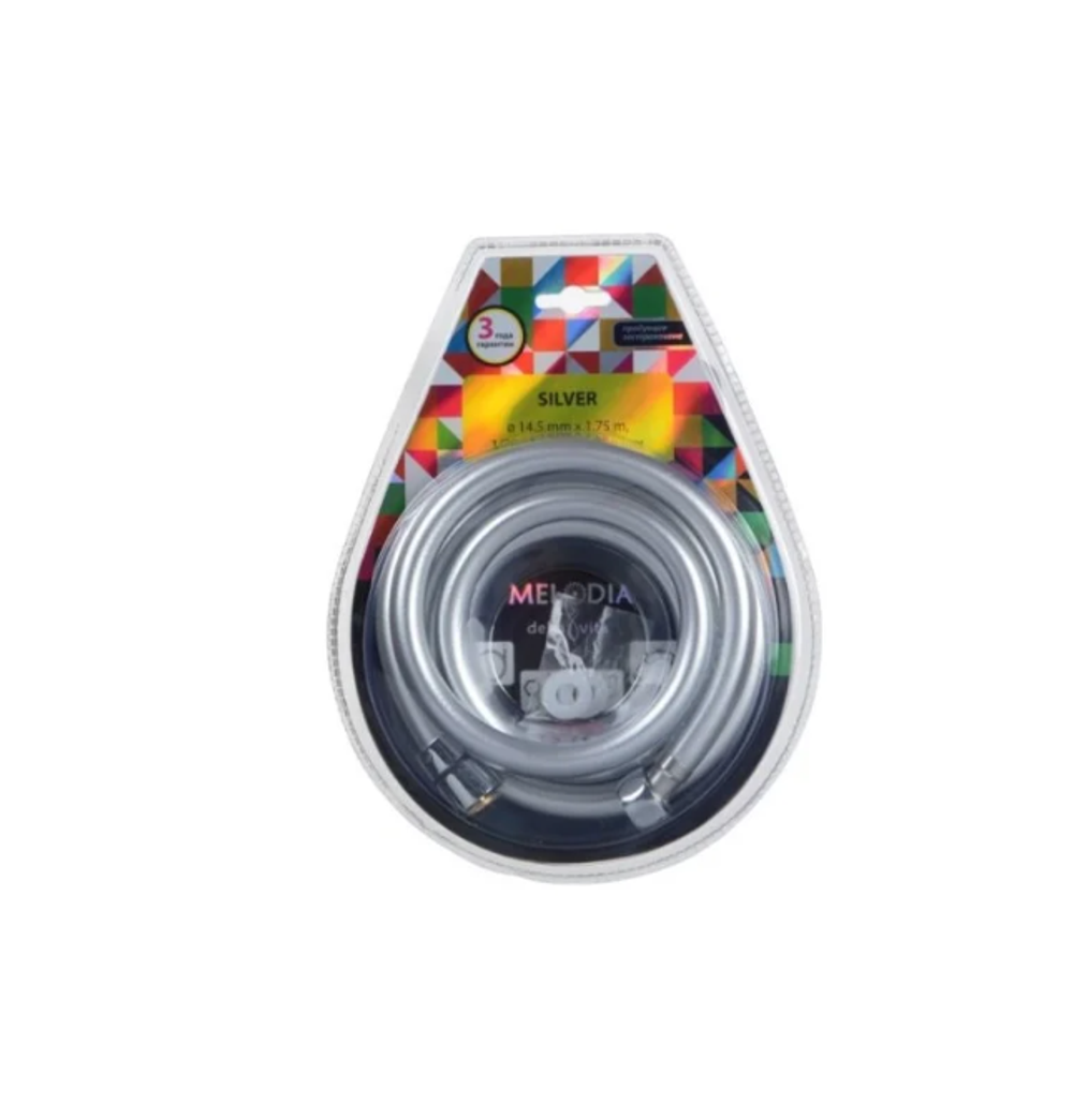 Шланг для душа MELODIA silver 1/2" на 1/2" конус пвх,175 см., серебро mkp34435bl