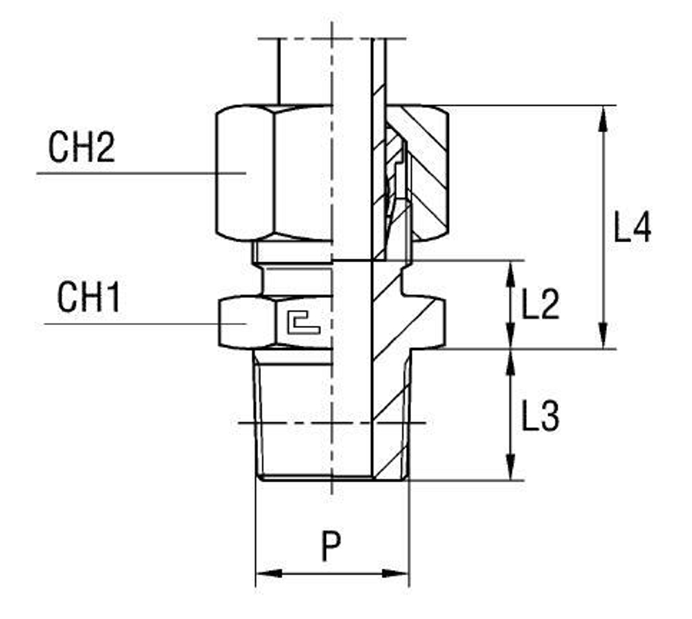 Штуцер ввертной NPT 3/8" DS16 уплотнение C (в сборе)
