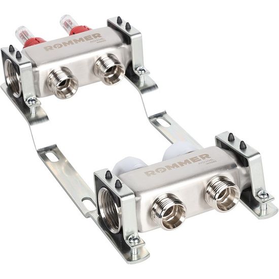 Коллектор Rommer 1"x3/4" на 2 контура с расходомерами (нерж. сталь) RMS-1200-000002