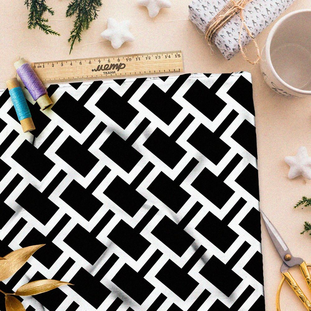 Ткань шифон крупный чёрно-белый узор