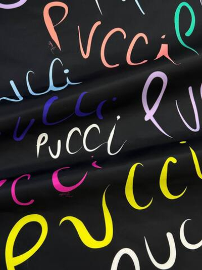 Курточно-плащевая ткань п/э Emilio Pucci черная с разноцветными надписями и лого