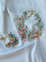 Колье "Фруже" 60 нитей натурального цветного тонированного жемчуга на леске, оттенок золото