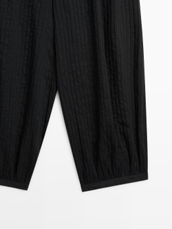 Massimo Dutti Струящиеся брюки-саруэль из льняной смеси, черный