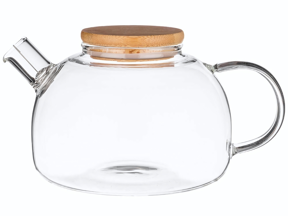 Чайник заварочный 0,8л стеклянный с бамбуковой крышкой, 250-118