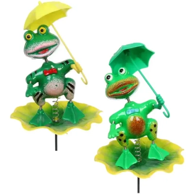 Фигура на спице «Лягушка с зонтиком» 60 см (фигура 13*10 см) для отпугивания птиц, микс