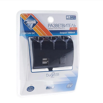 Разветвитель прикуривателя NOVA BRIGHT 3гнезда + 2USB