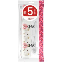 Удлинитель электрический ЭРА U-4e-5m-3x1 с заземлением 4 розетки 5м ПВС 3x1мм2 16А | Бытовые удлинители