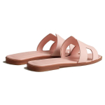 Hermes Oran leather open-toed round toe slippers women's pink, H202272Z VR