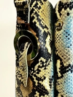 Женская желто-голубая сумка из натуральной кожи с тиснением питон