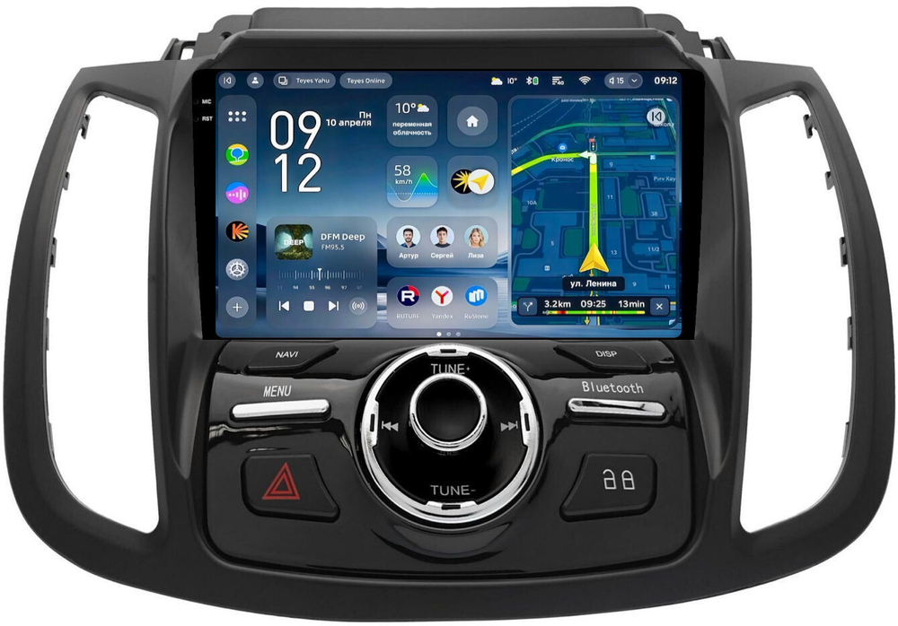 Магнитола для Ford Kuga 2 2017-2019 (SYNC 3, рамка с кнопками тип 2) - Teyes CC4-PRO монитор 9.5" 2K QLED на Android 13, Snapdragon 778G, AI, CarPlay, DSP, 4G SIM-слот