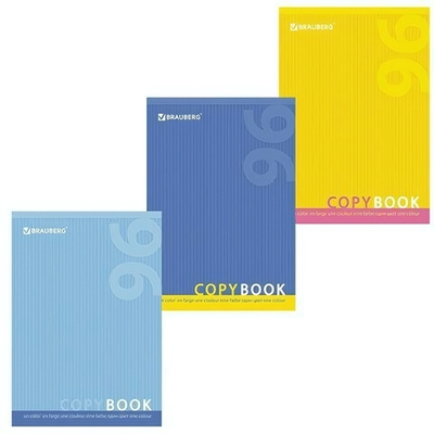 Тетрадь А4 96л. клетка "Один цвет" скоба, обложка картон, в ассортименте (BRAUBERG)